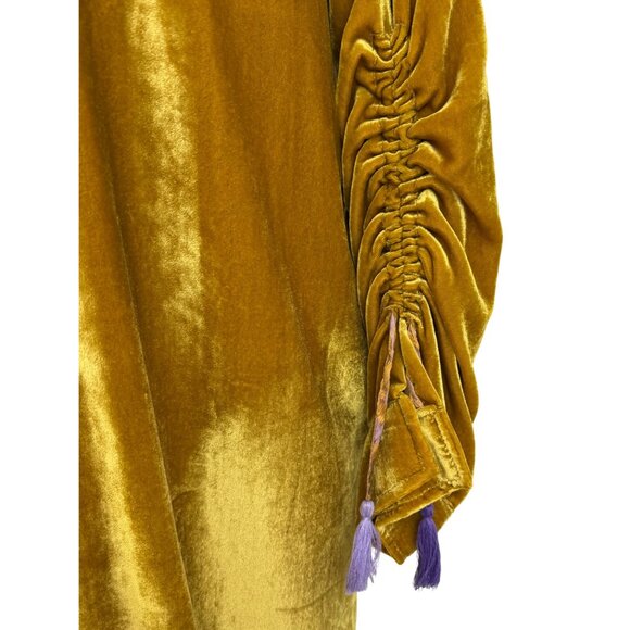 RARE Free People Golden Crushed Velvet Maxi Duster | Boho Cottagecore Whimsigoth - Picture 11 of 16